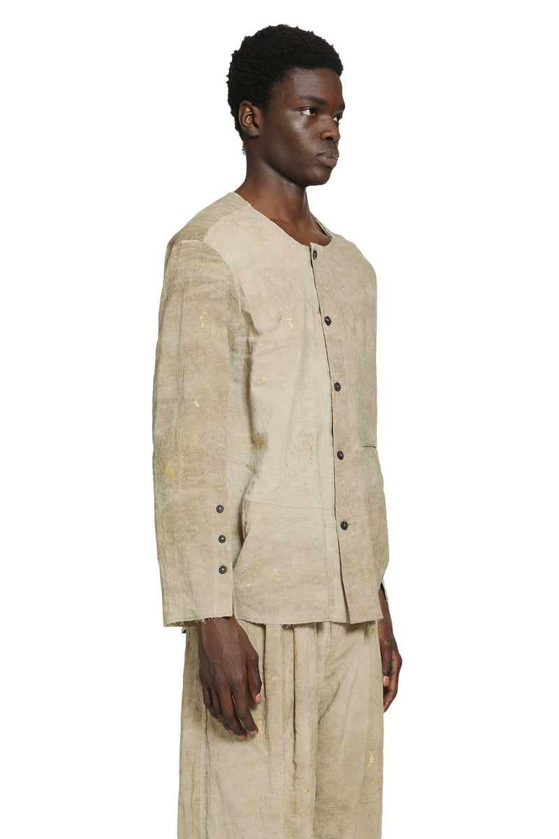 ZIGGY CHEN Collarless Patchwork Shirt man