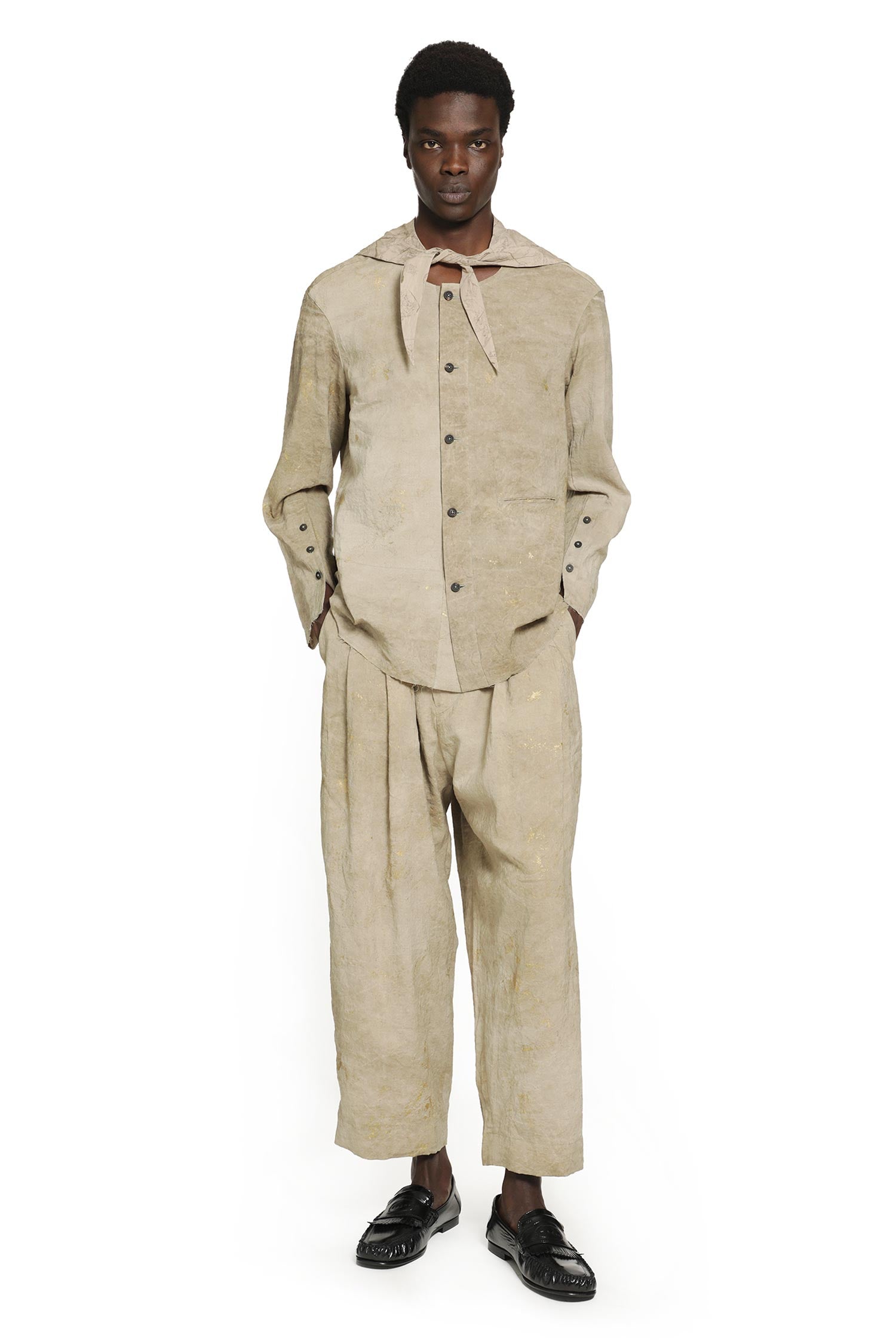 ZIGGY CHEN Collarless Patchwork Shirt man