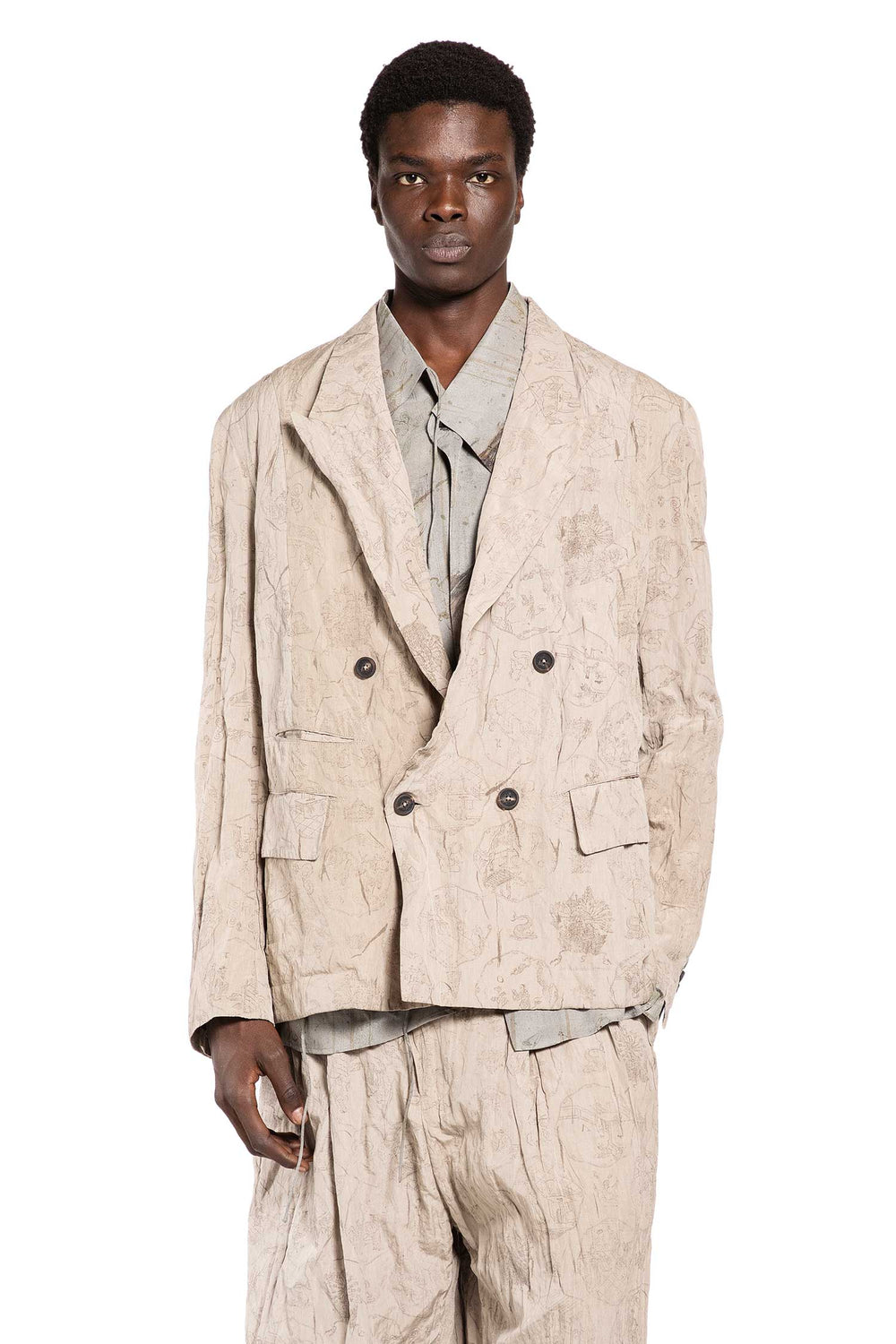 ZIGGY CHEN Digital Print Double-Breasted Blazer man