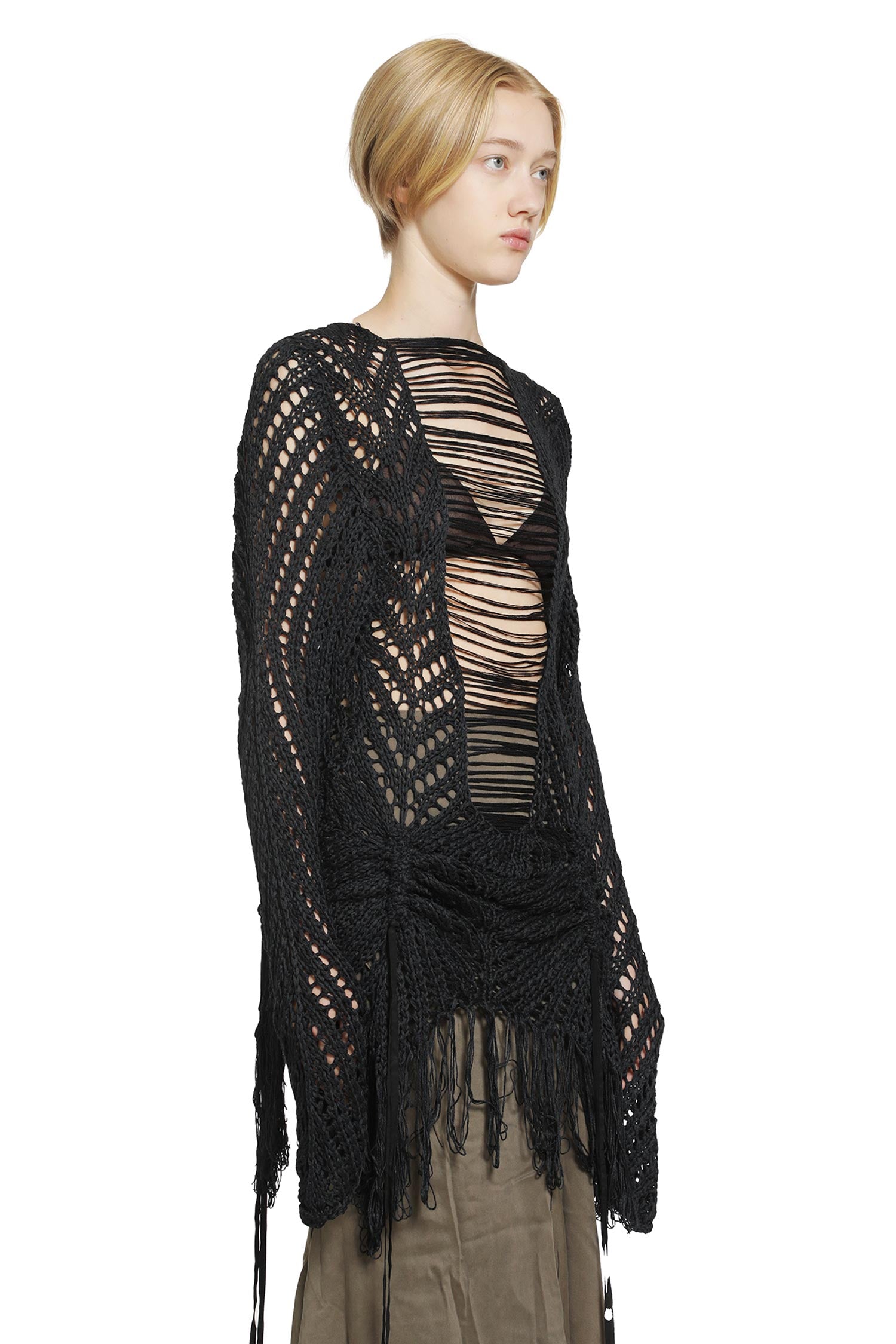 YEHUAFAN Crochet Silk Knit Sweater woman