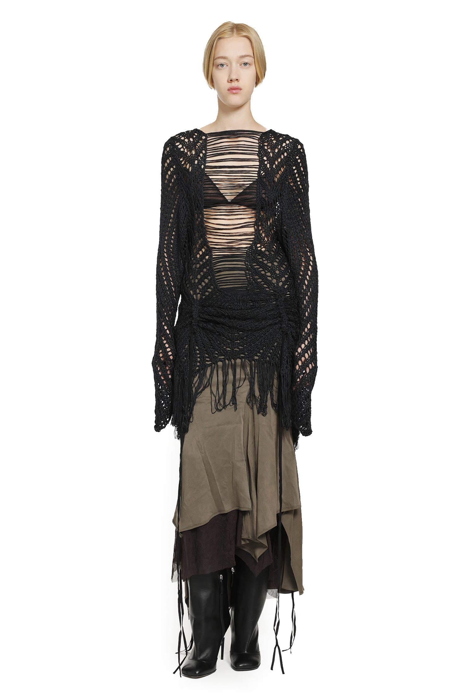YEHUAFAN Crochet Silk Knit Sweater woman