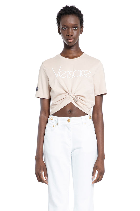 VERSACE WOMAN BEIGE T-SHIRTS & TANK TOPS