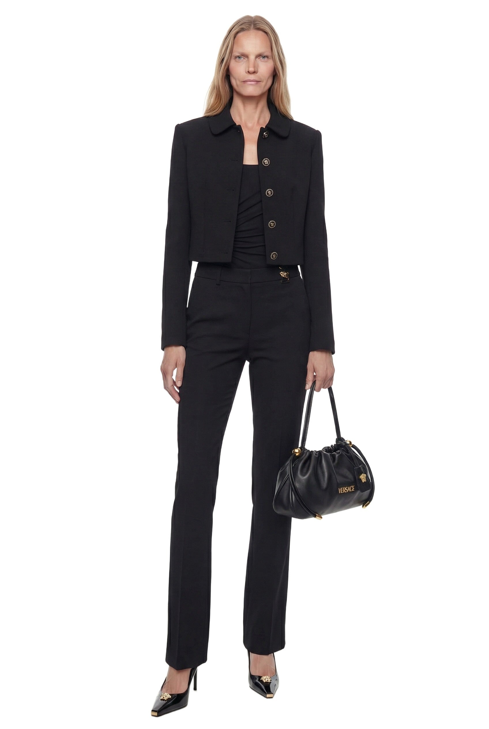 Flared Stretch Wool Trousers