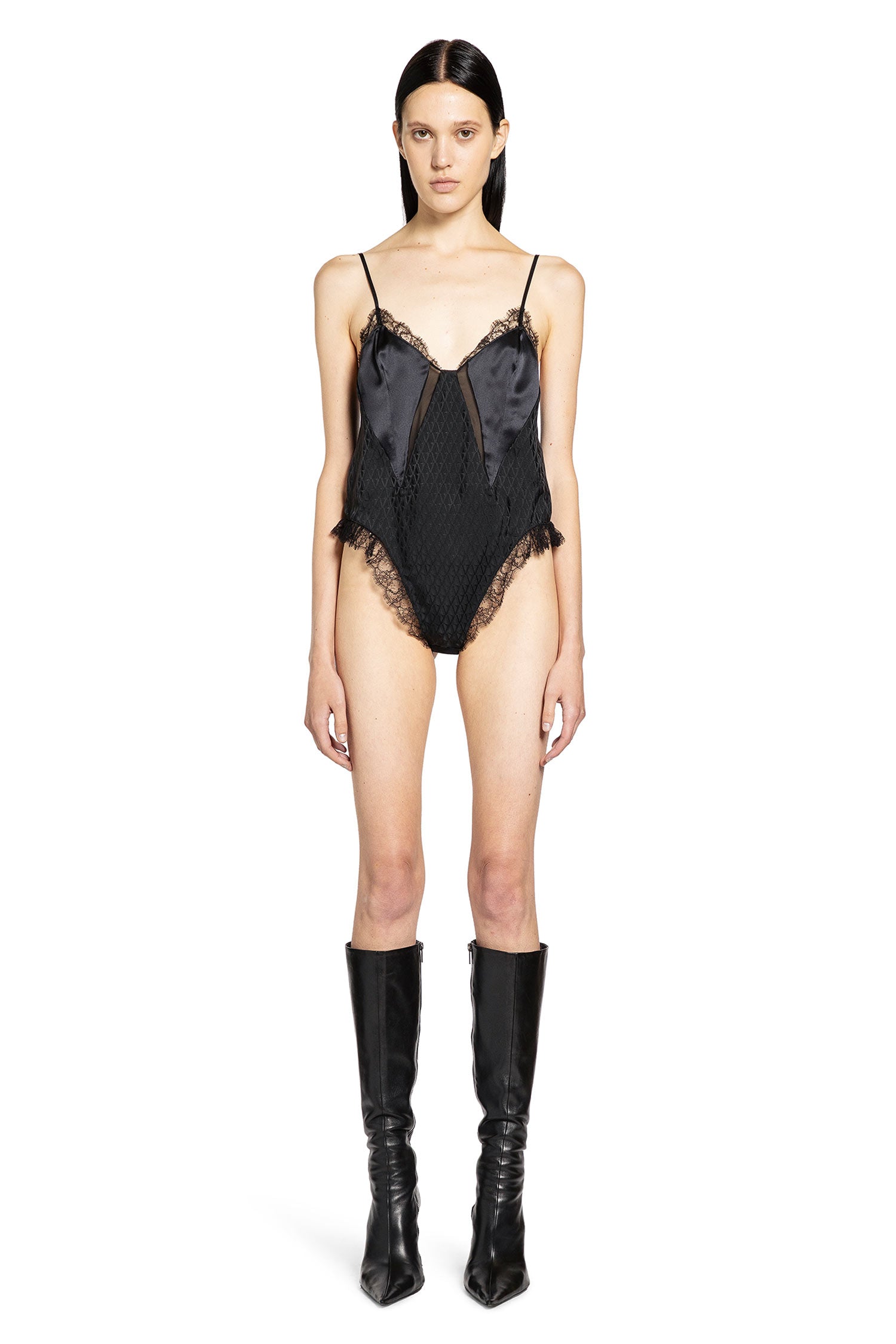 V All Over Jacquard Silk Bodysuit