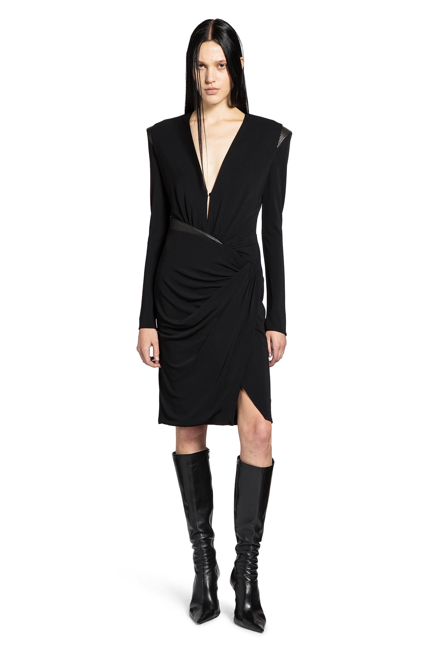 Deep V-neck Crêpe Mini Dress