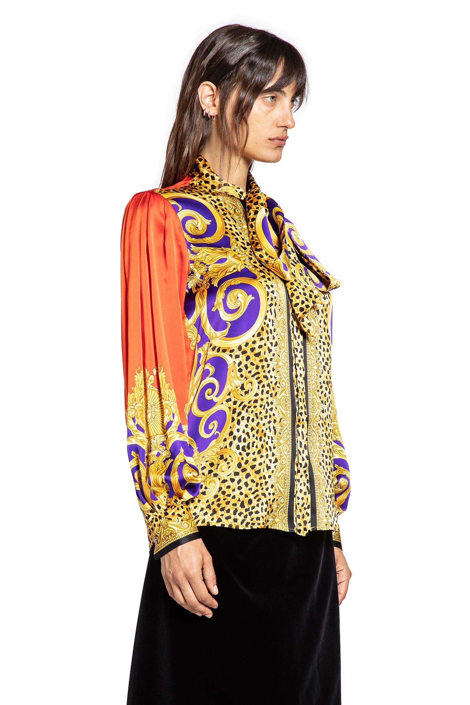Cheetah Barocco Silk Lavallière Shirt