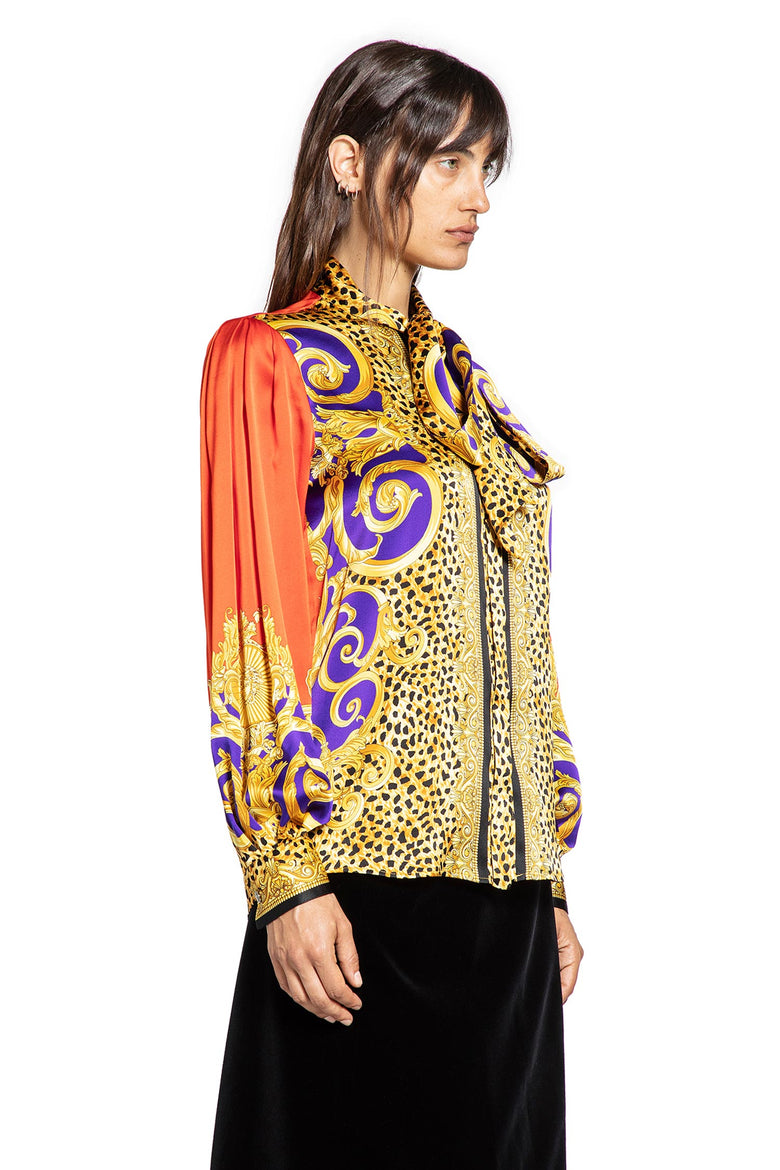Cheetah Barocco Silk Lavallière Shirt