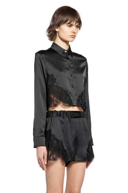 Lace-Trim Satin Crop Shirt