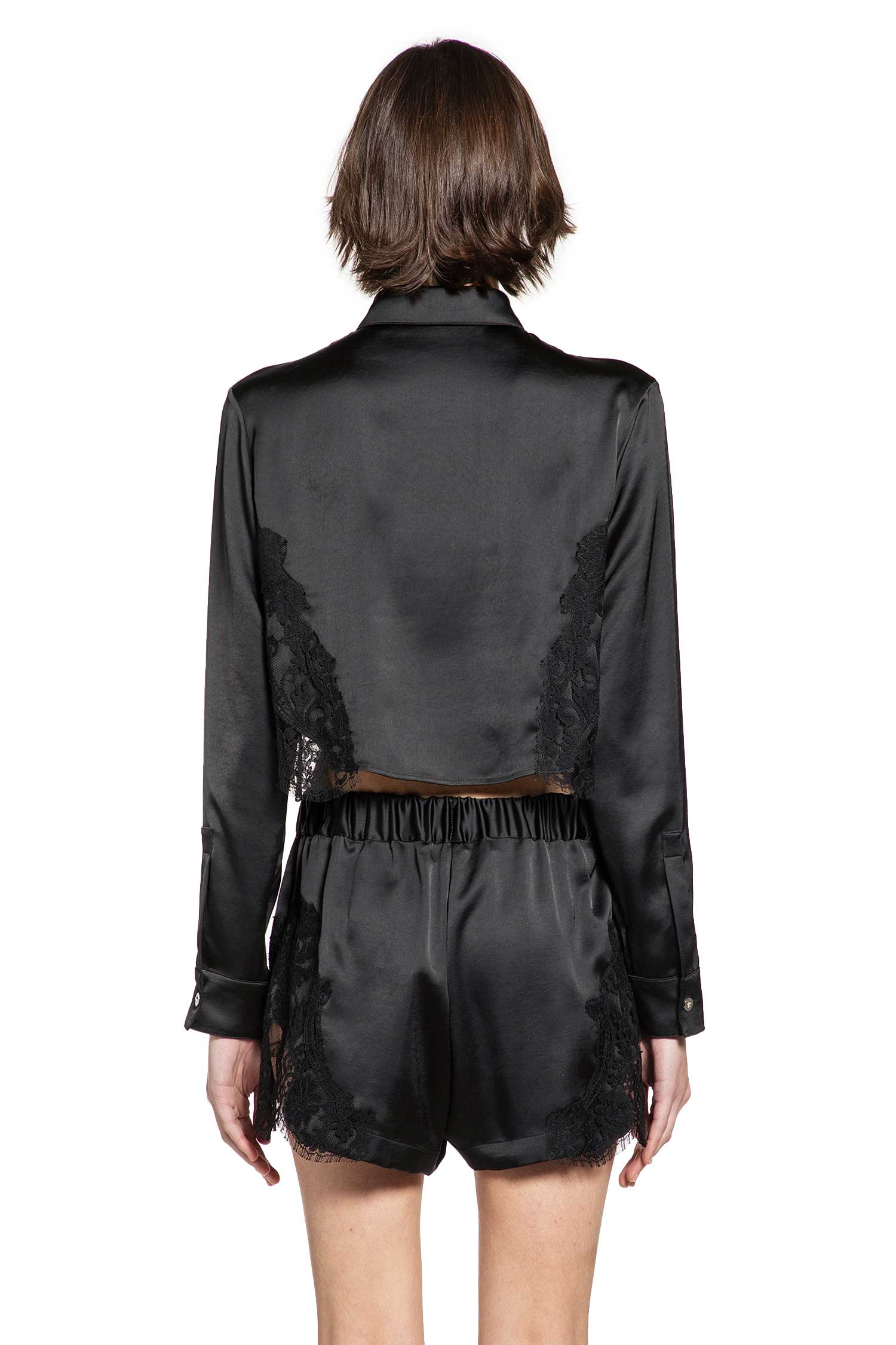 Lace-Trim Satin Crop Shirt