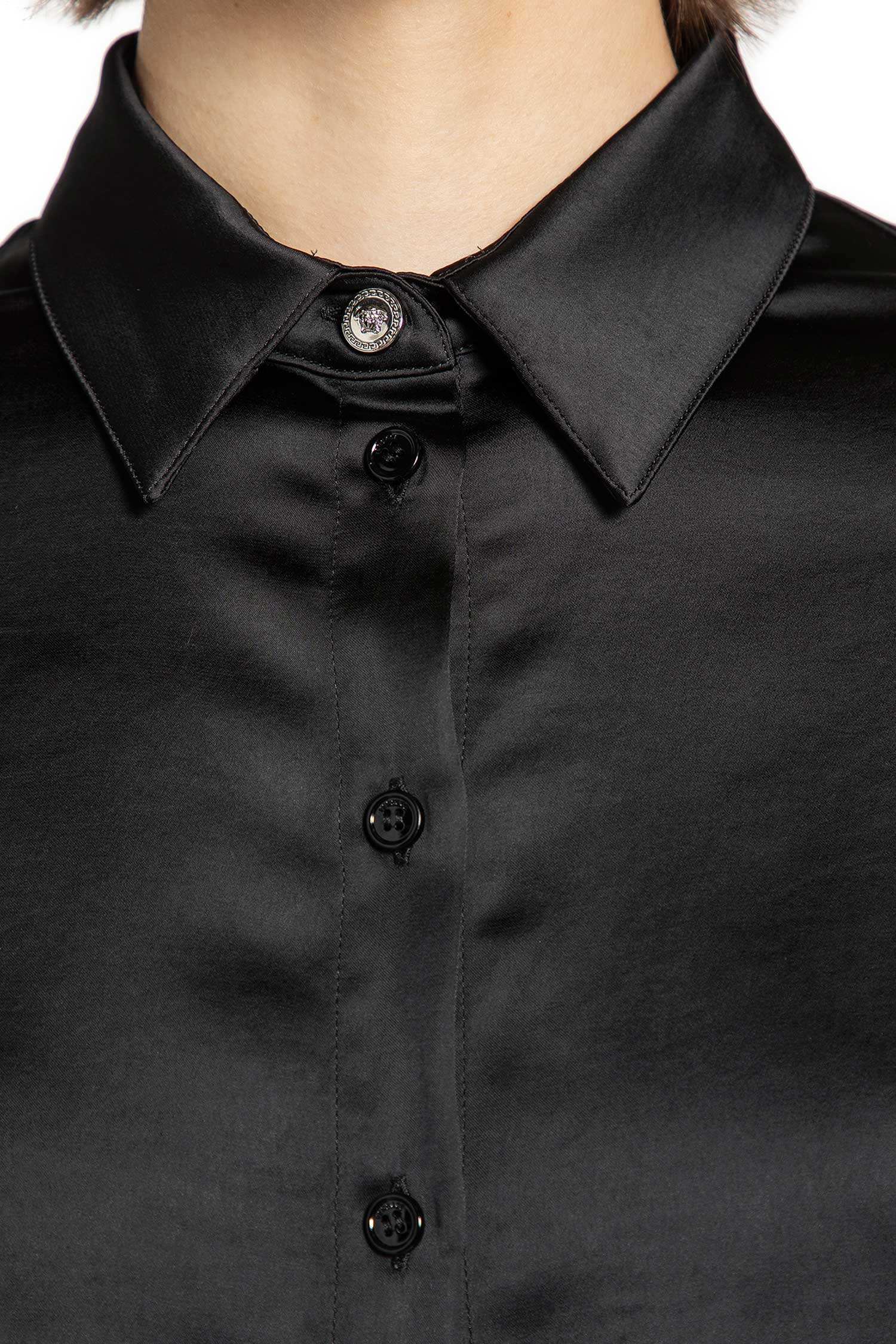 Lace-Trim Satin Crop Shirt