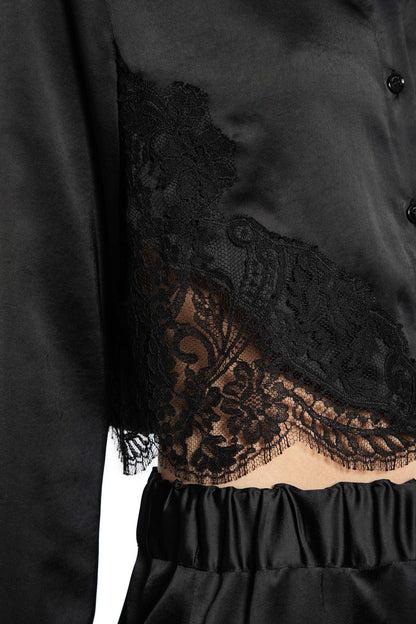 Lace-Trim Satin Crop Shirt