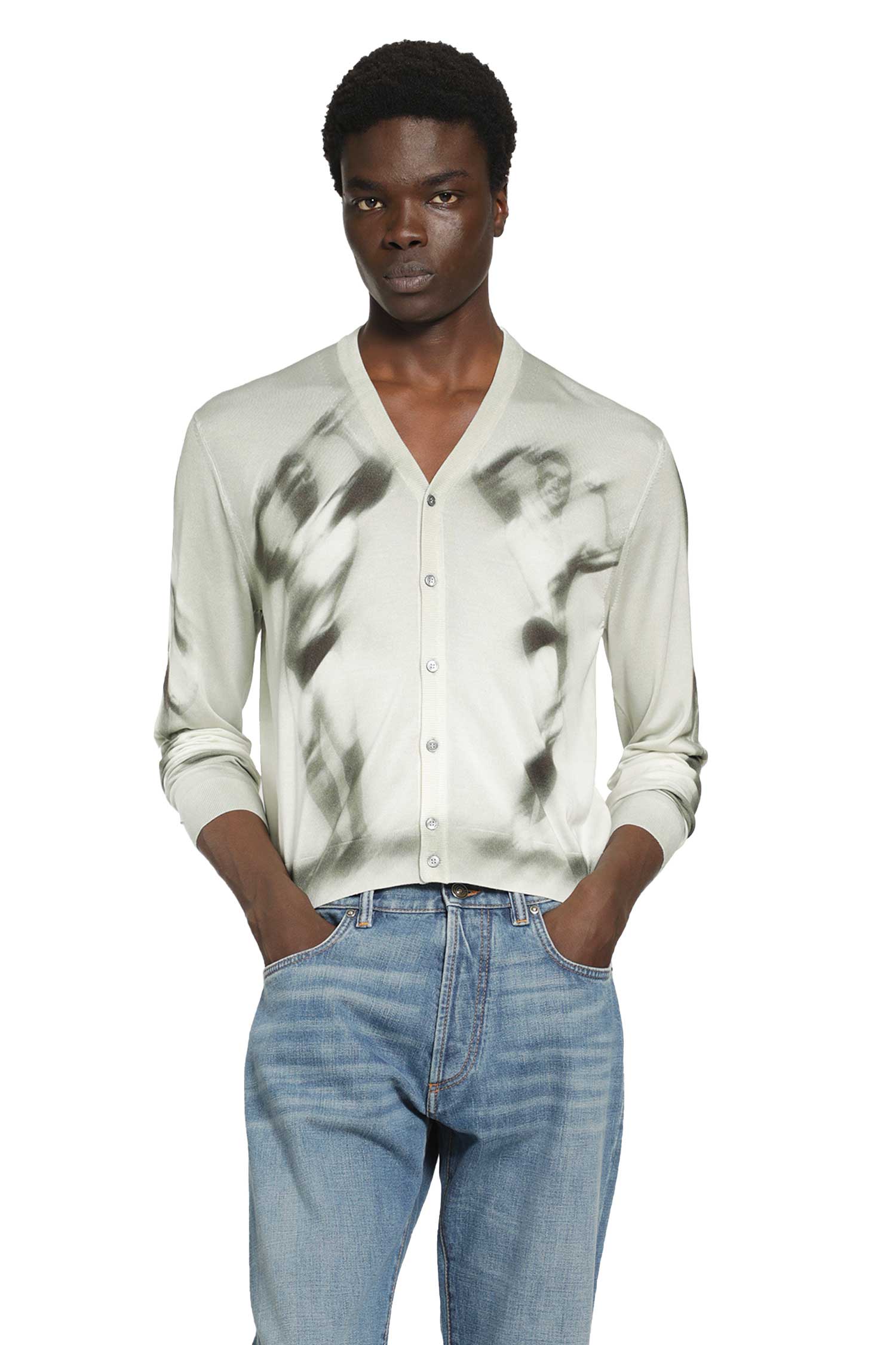 Printed Silk-Knit Cardigan