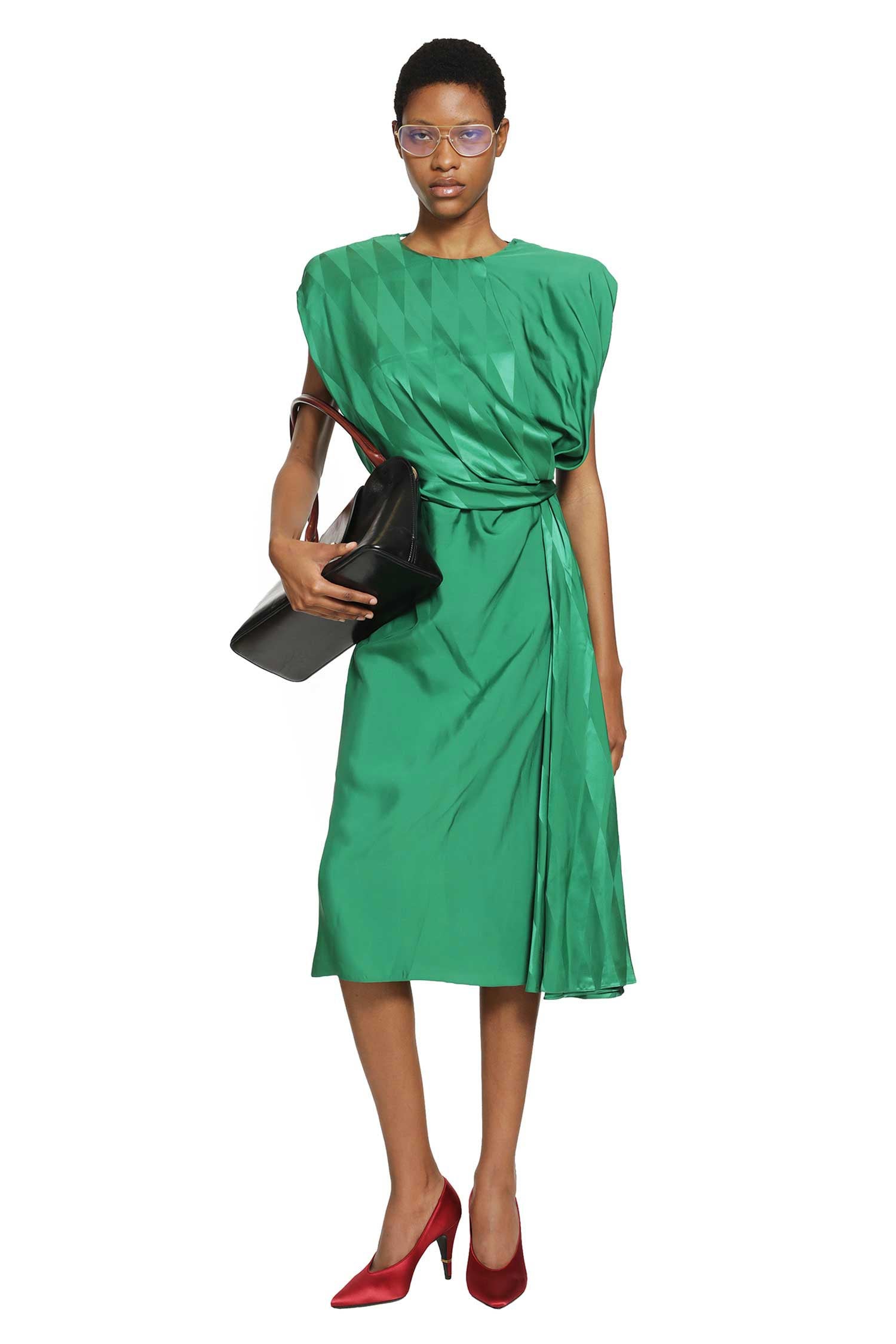 Jacquard Silk Draped Midi Dress
