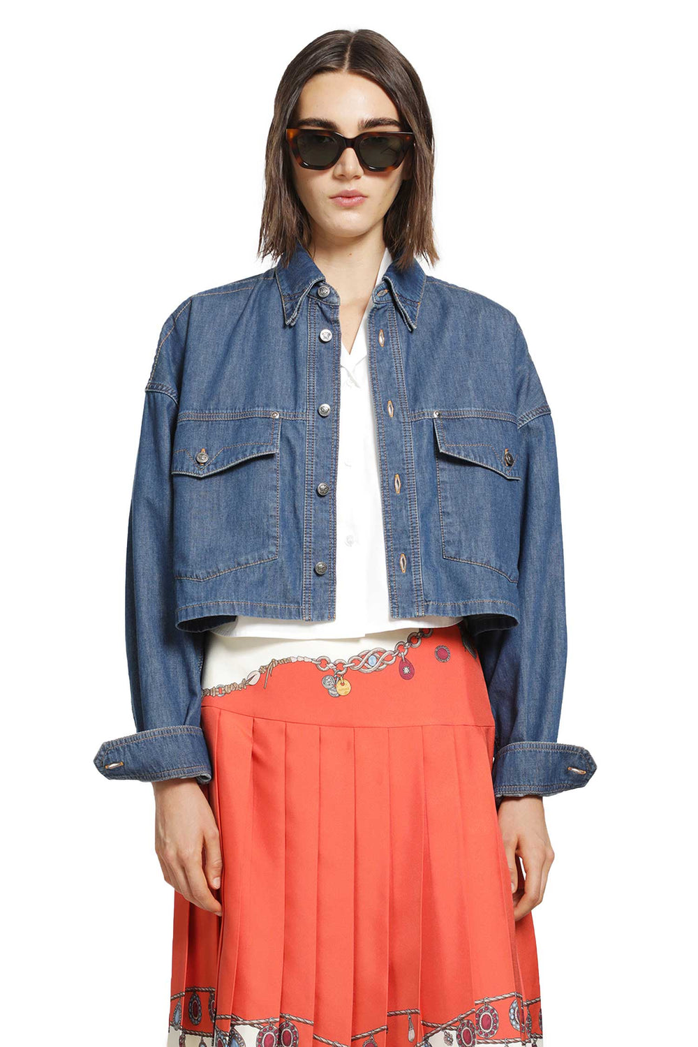 VERSACE Chambray Denim Crop Shirt woman