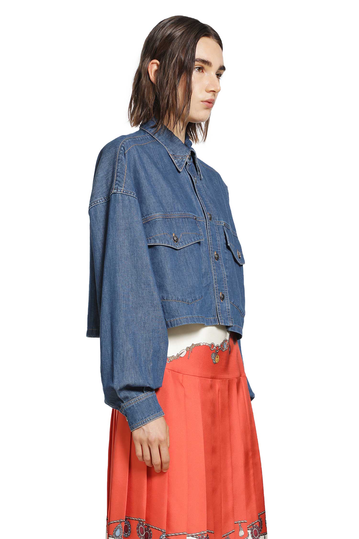 VERSACE Chambray Denim Crop Shirt woman