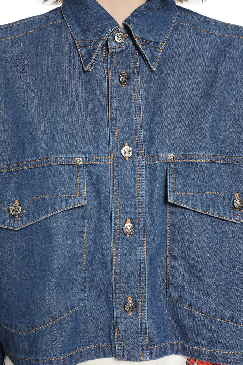 VERSACE Chambray Denim Crop Shirt woman