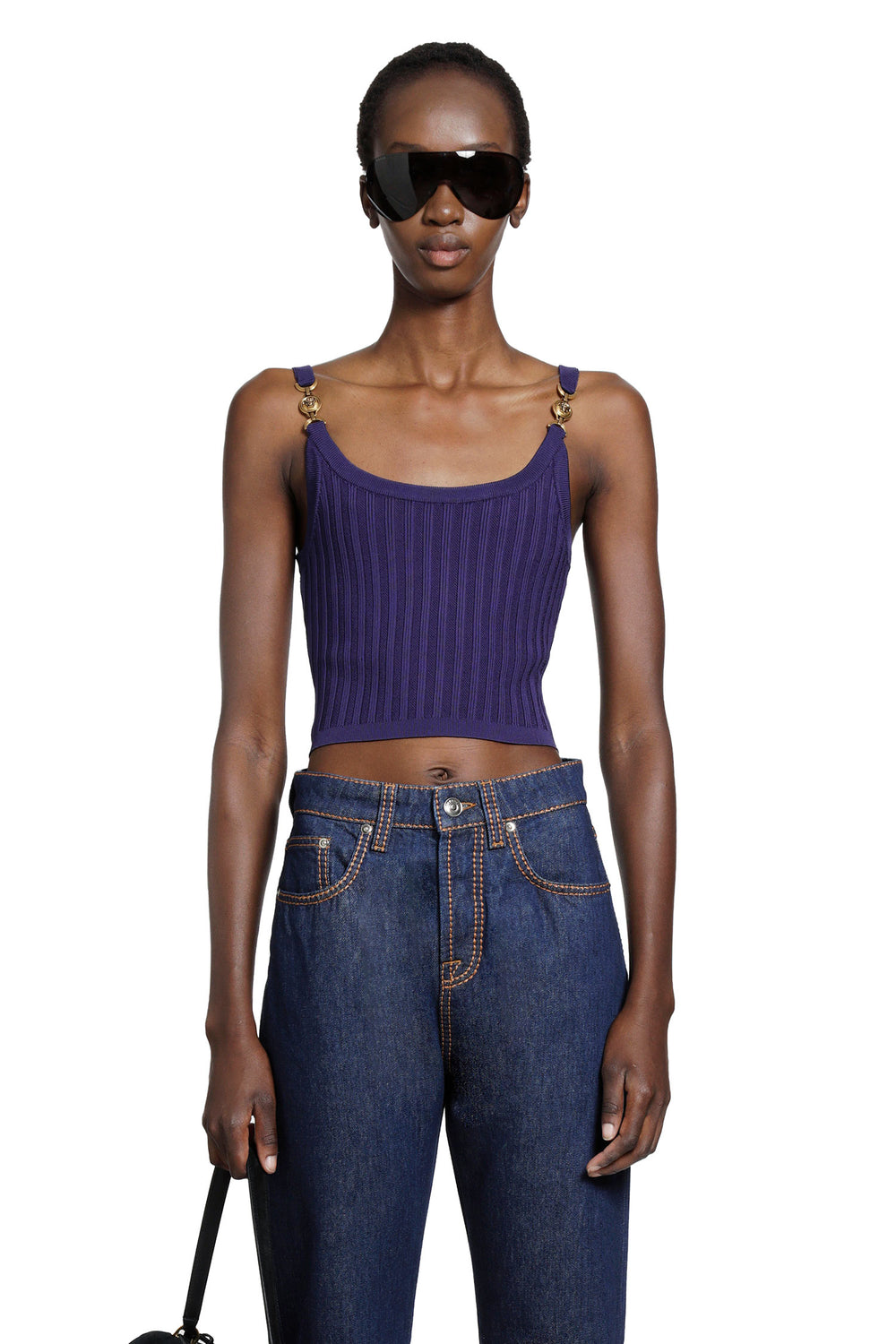 VERSACE Stretch Viscose Mesh Ribbed Knit Top woman