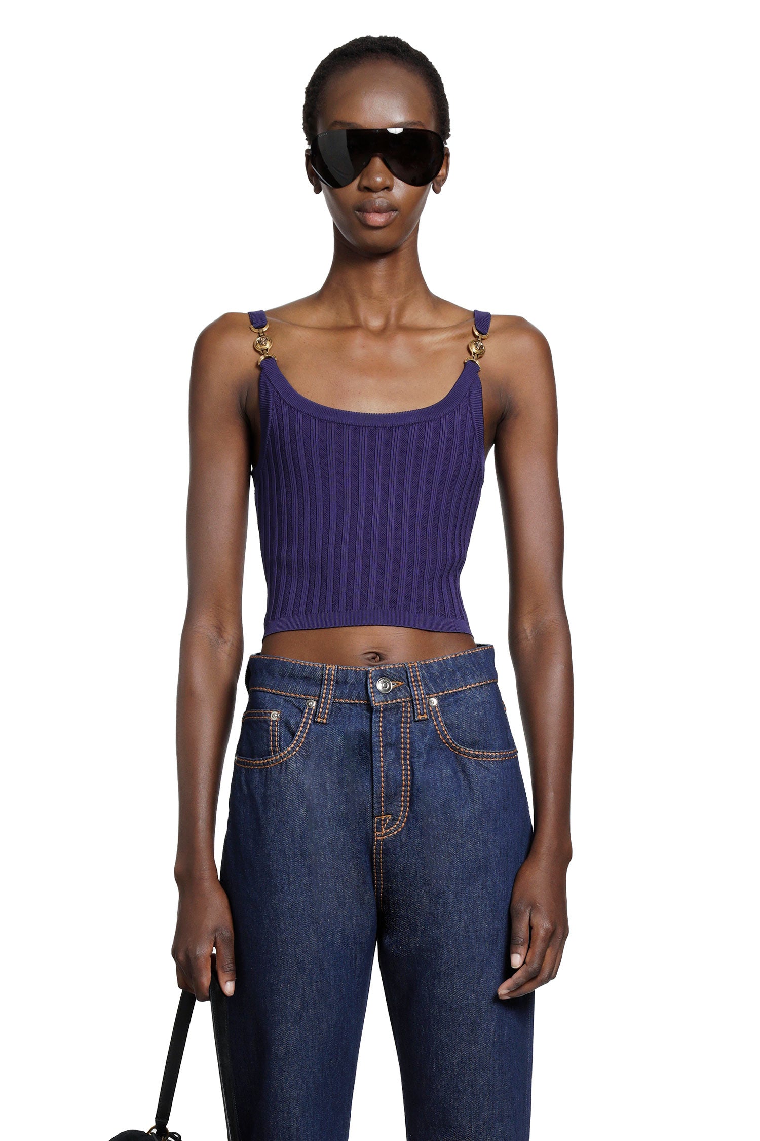Stretch Viscose Mesh Ribbed Knit Top