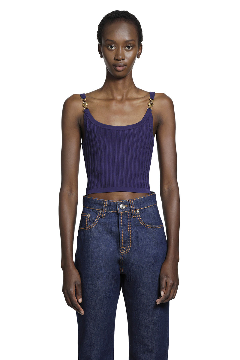 VERSACE Stretch Viscose Mesh Ribbed Knit Top woman