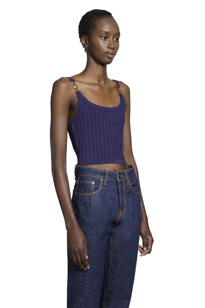 Stretch Viscose Mesh Ribbed Knit Top
