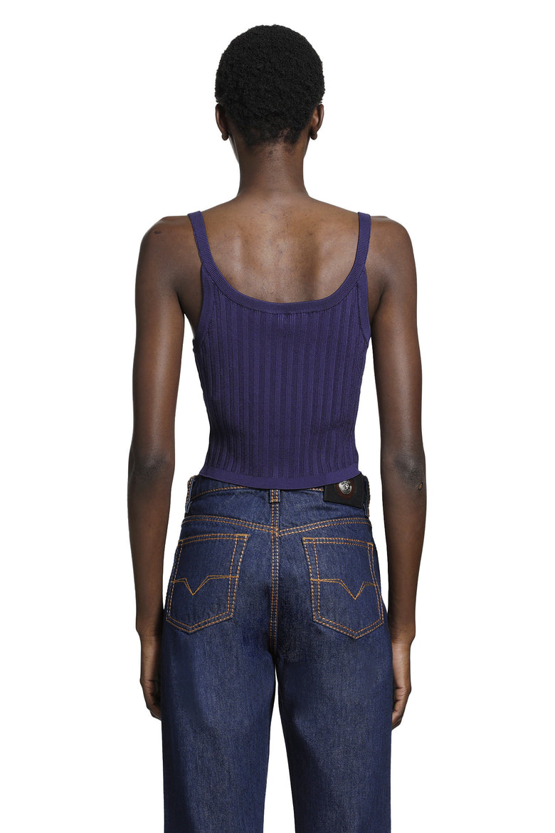 VERSACE Stretch Viscose Mesh Ribbed Knit Top woman