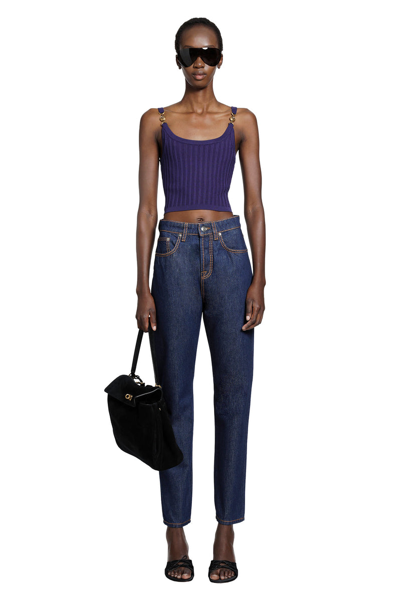 VERSACE Stretch Viscose Mesh Ribbed Knit Top woman