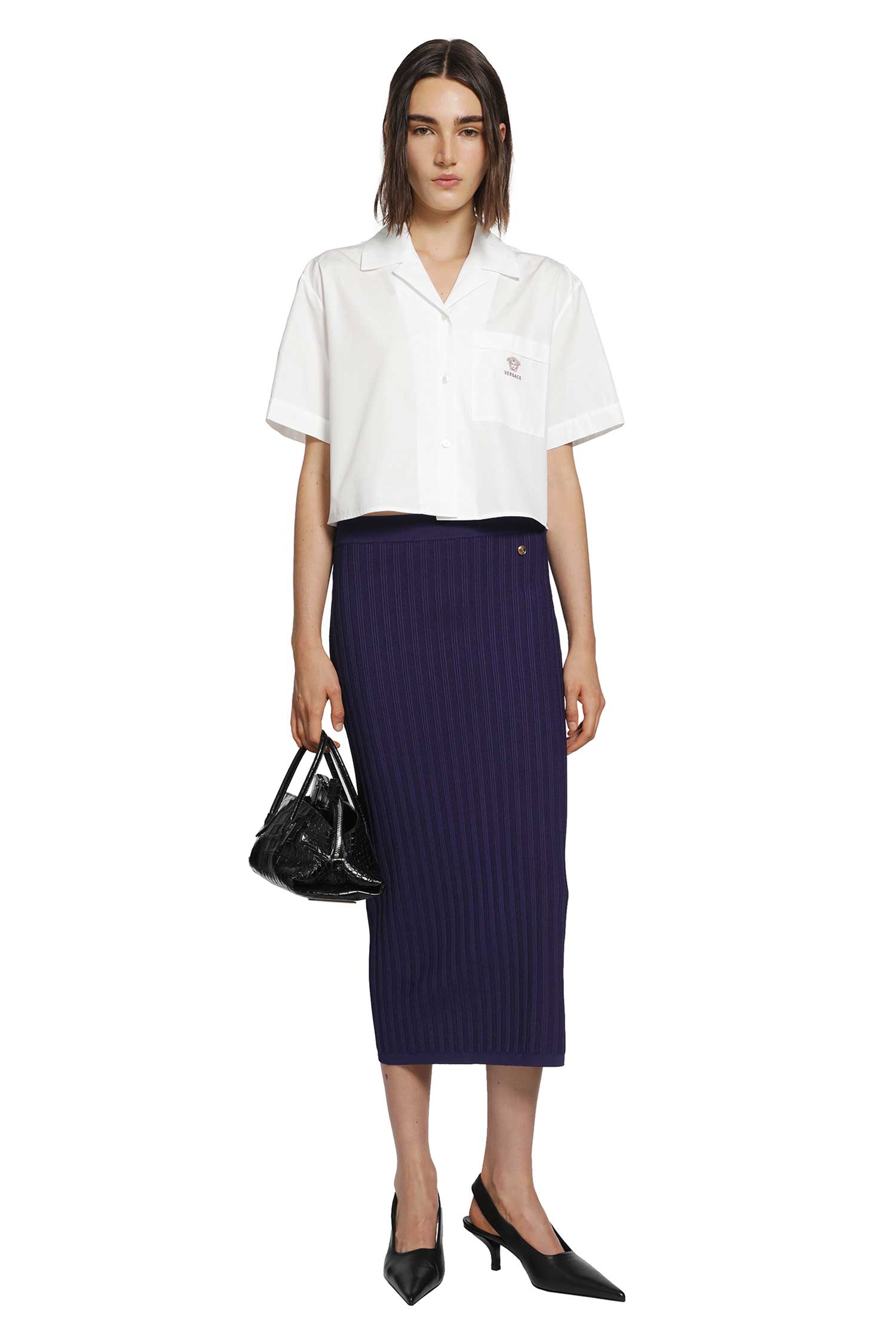 VERSACE Stretch Viscose Mesh Knit Midi Skirt woman