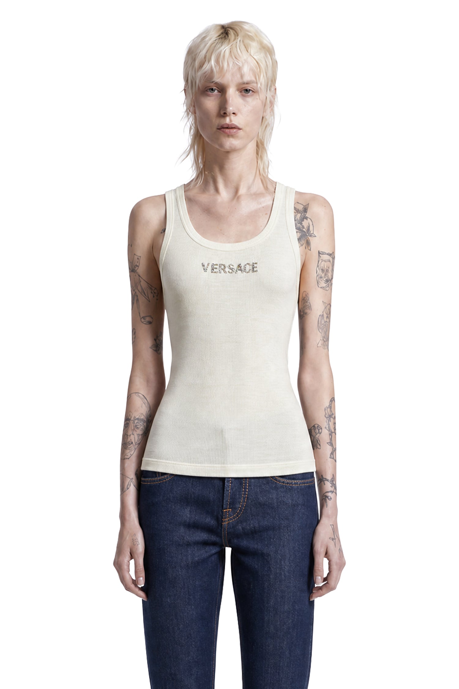 VERSACE Embroidered Ribbed Wool Top woman