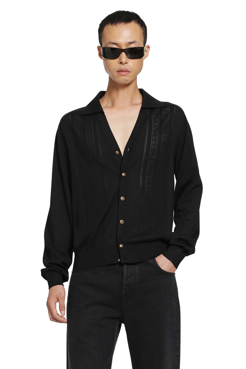 VERSACE Silk and Cotton Knit Polo Cardigan man