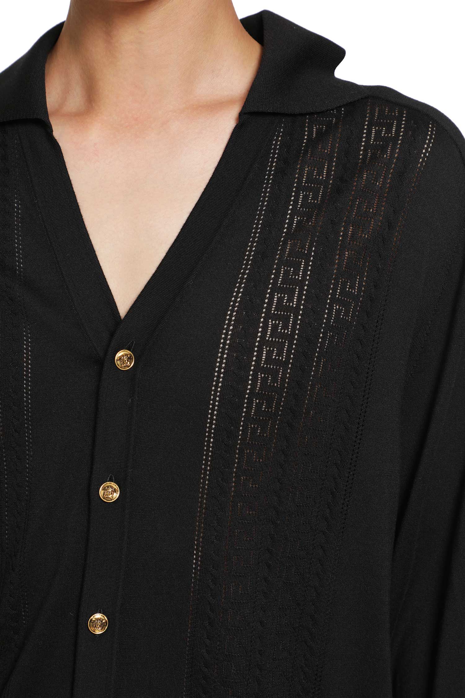 VERSACE Silk and Cotton Knit Polo Cardigan man
