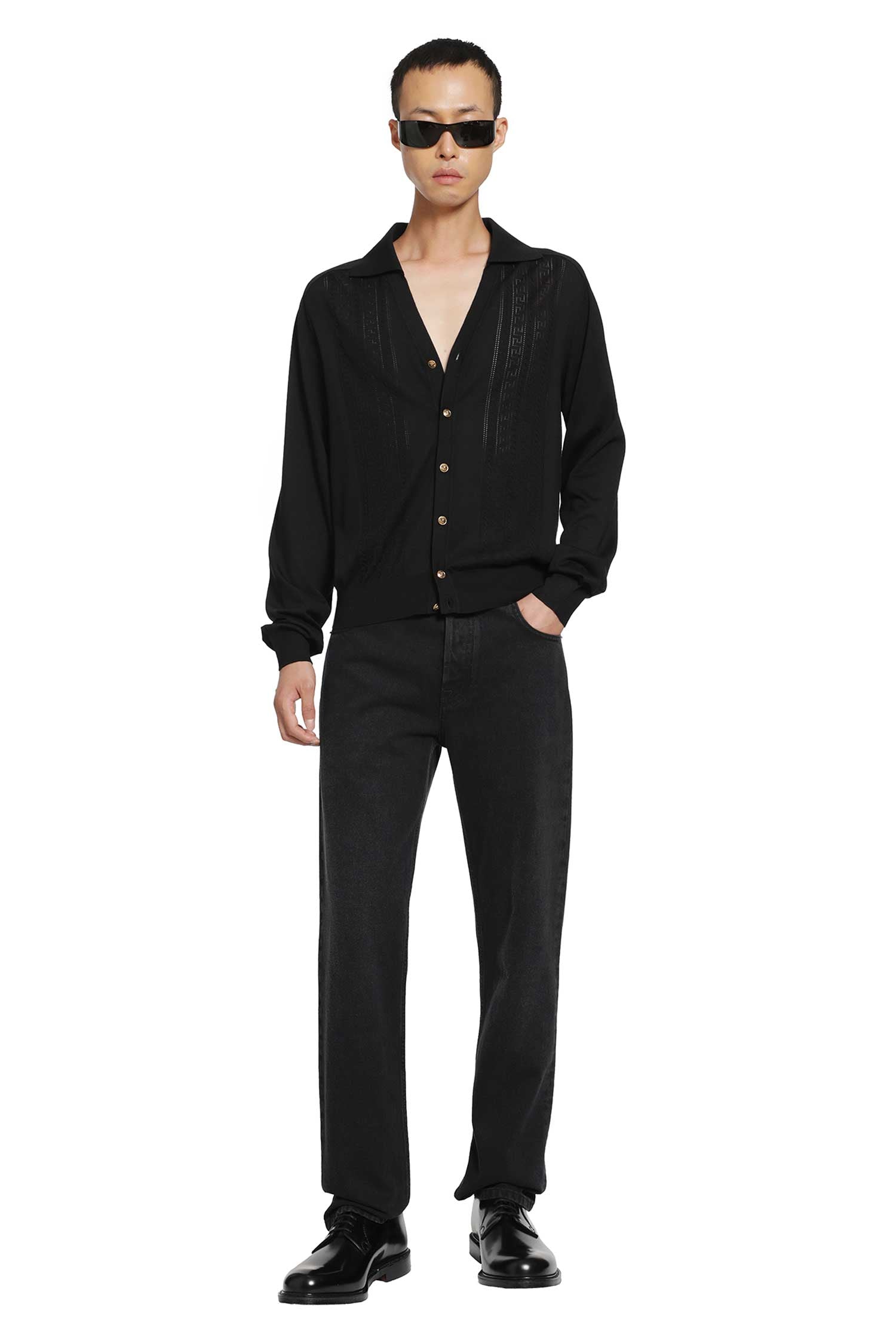 Silk and Cotton Knit Polo Cardigan