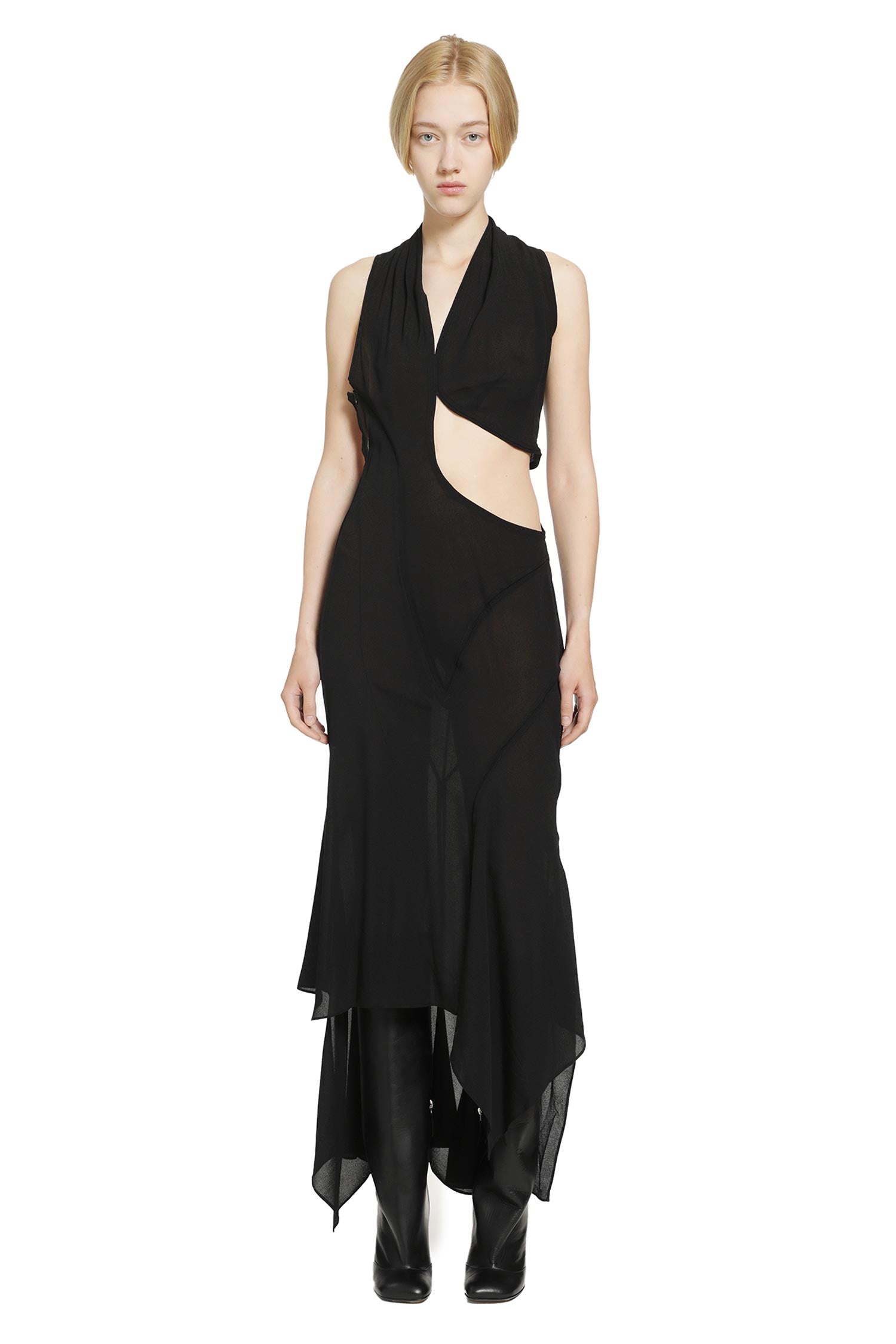 Cut-Out V-Neck Dress in SIlk Chiffon
