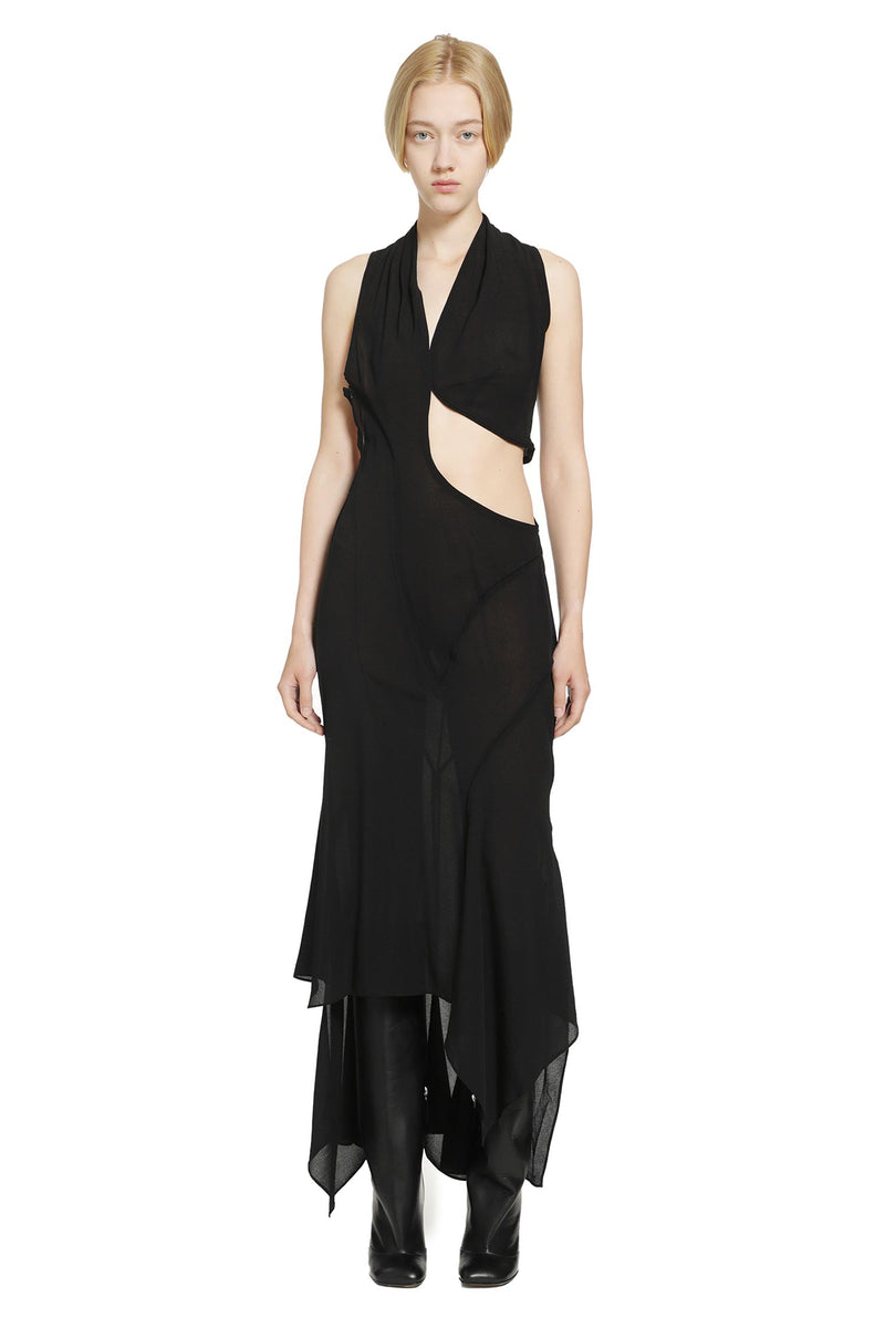 YEHUAFAN Cut-Out V-Neck Dress in SIlk Chiffon woman