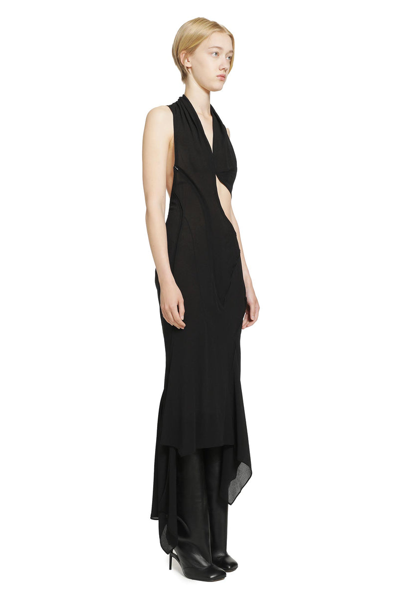 YEHUAFAN Cut-Out V-Neck Dress in SIlk Chiffon woman