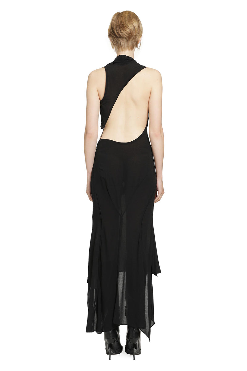 YEHUAFAN Cut-Out V-Neck Dress in SIlk Chiffon woman