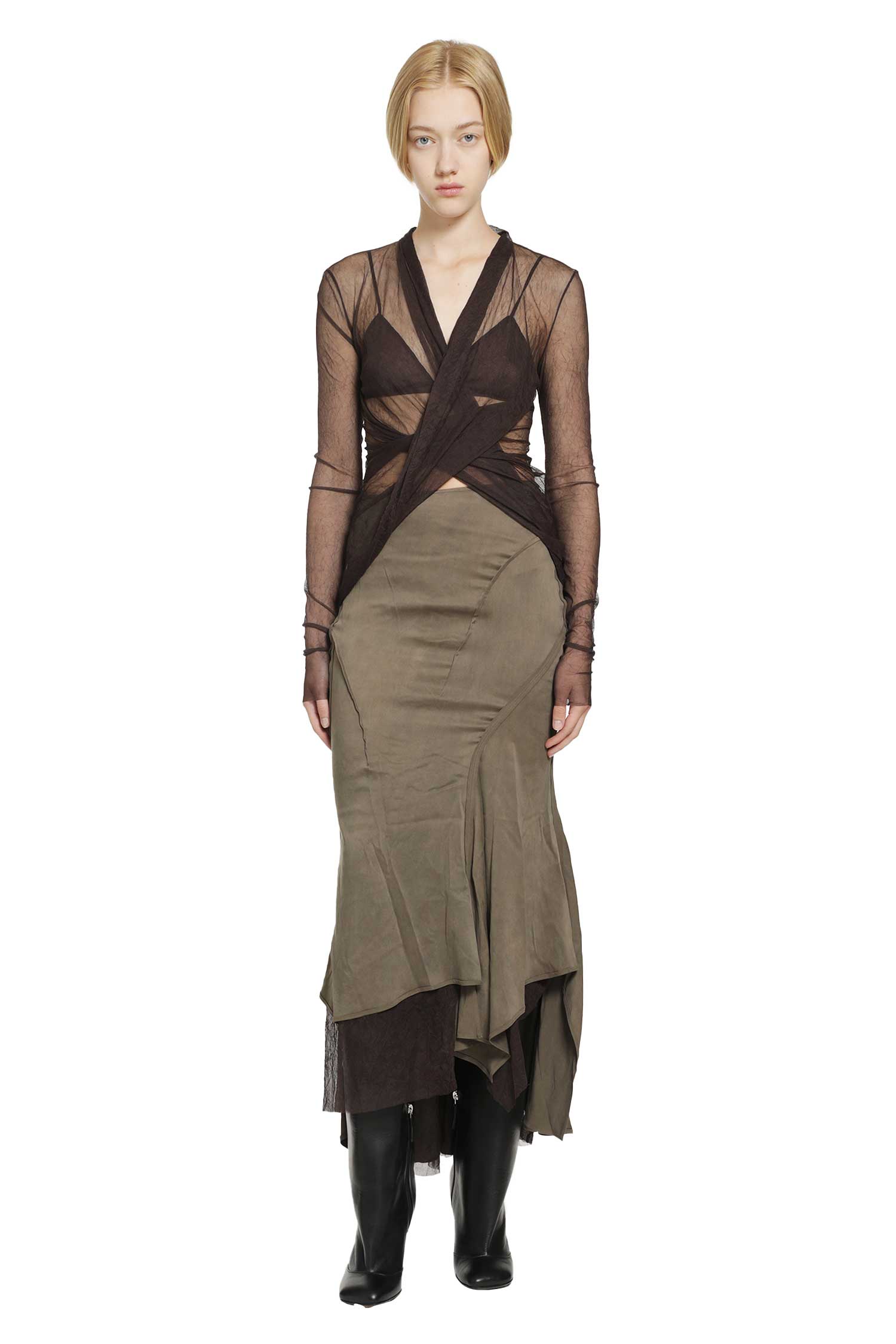 YEHUAFAN Knotted Top In Organza woman