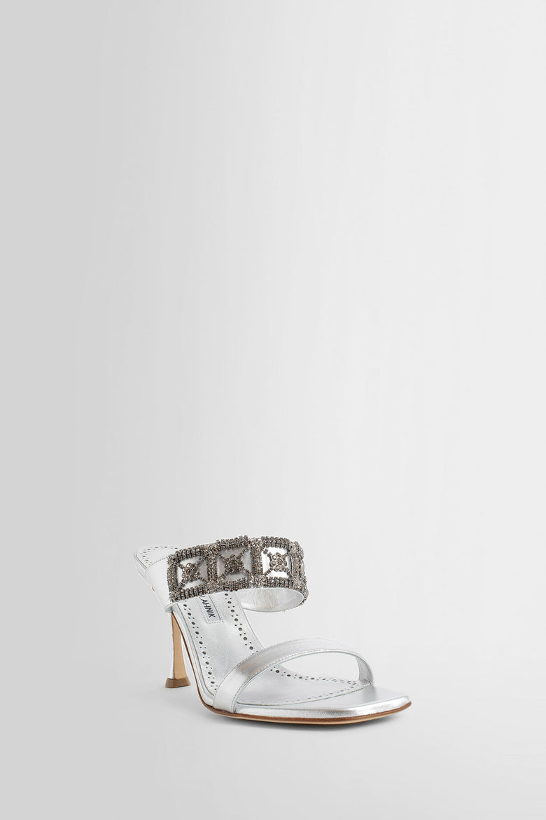 MANOLO BLAHNIK WOMAN SILVER MULES