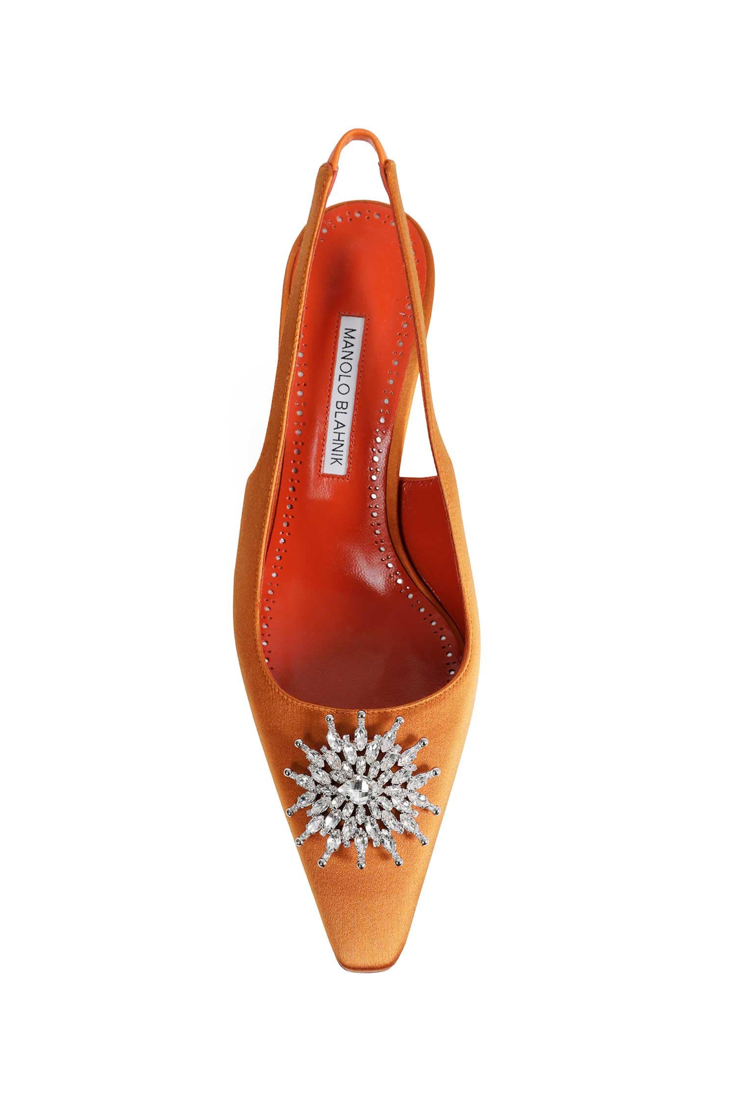 Ronconasli Orange Satin Crystal Slingback