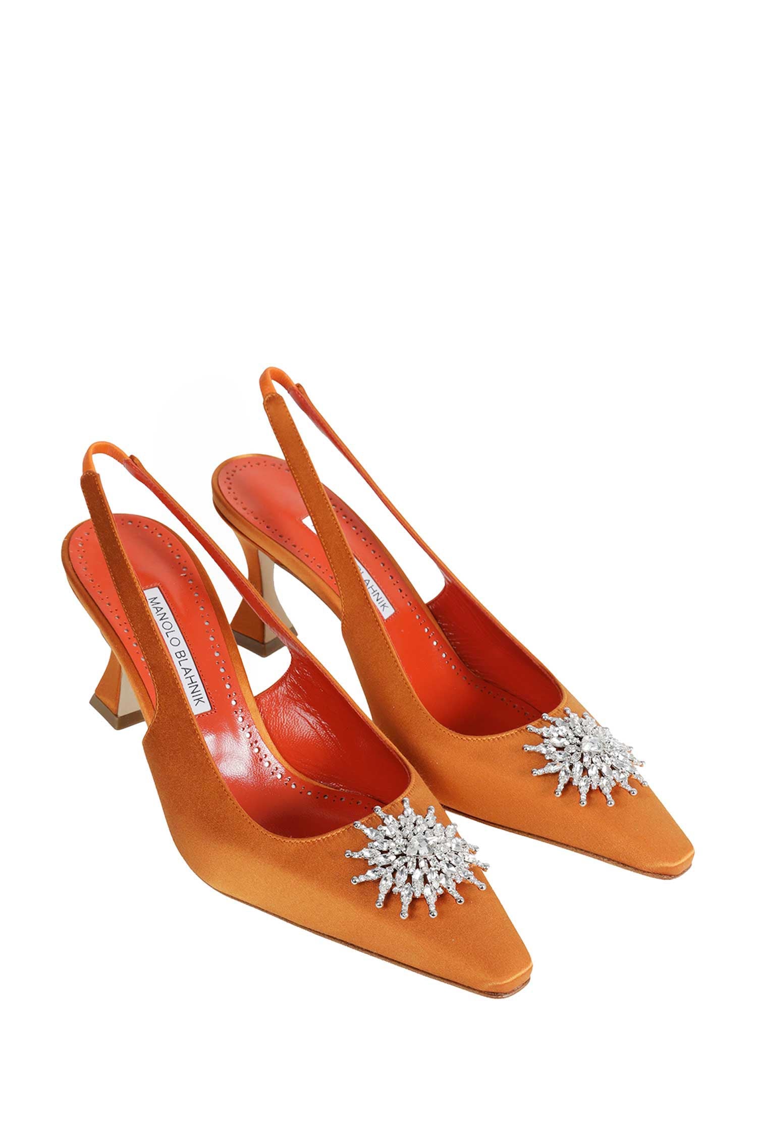 Ronconasli Orange Satin Crystal Slingback