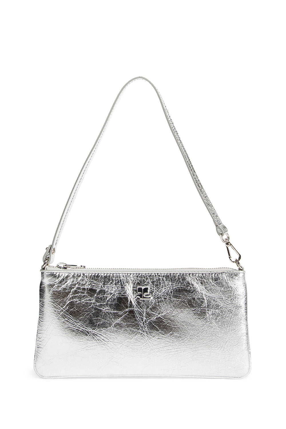 COURRÈGES Zipped silver Leather Pouch woman