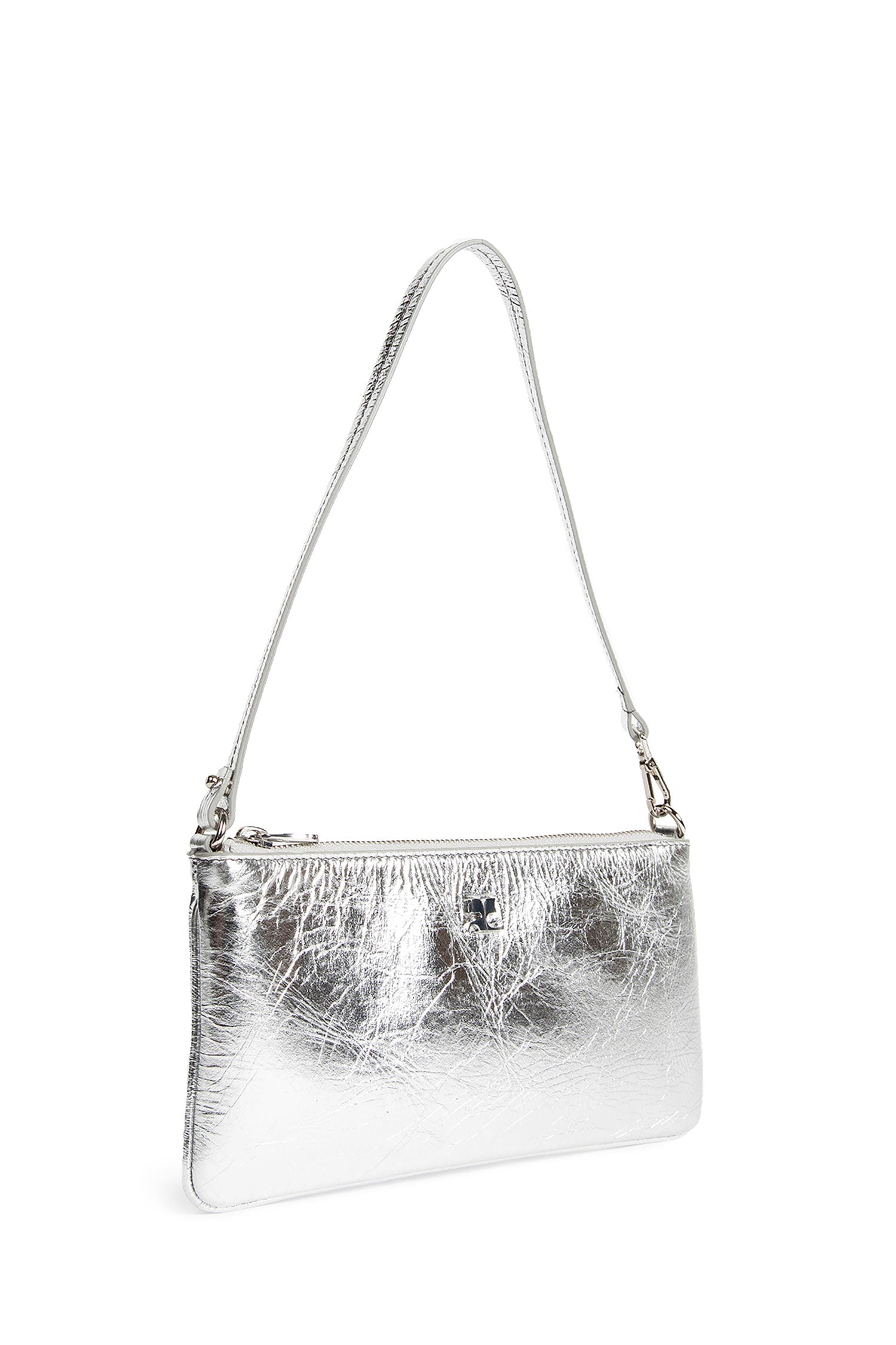 Zipped silver Leather Pouch