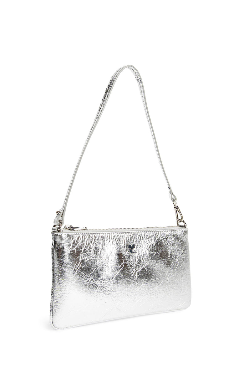Zipped silver Leather Pouch