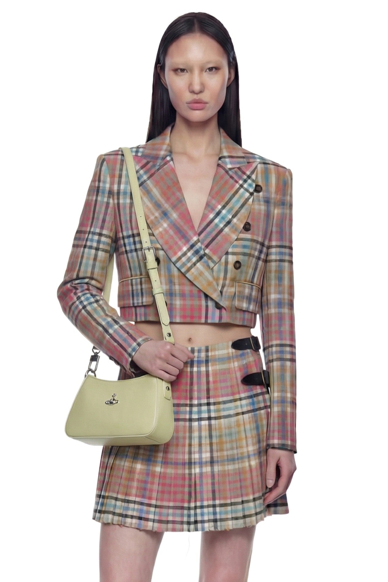 Cropped Heather Check Blazer