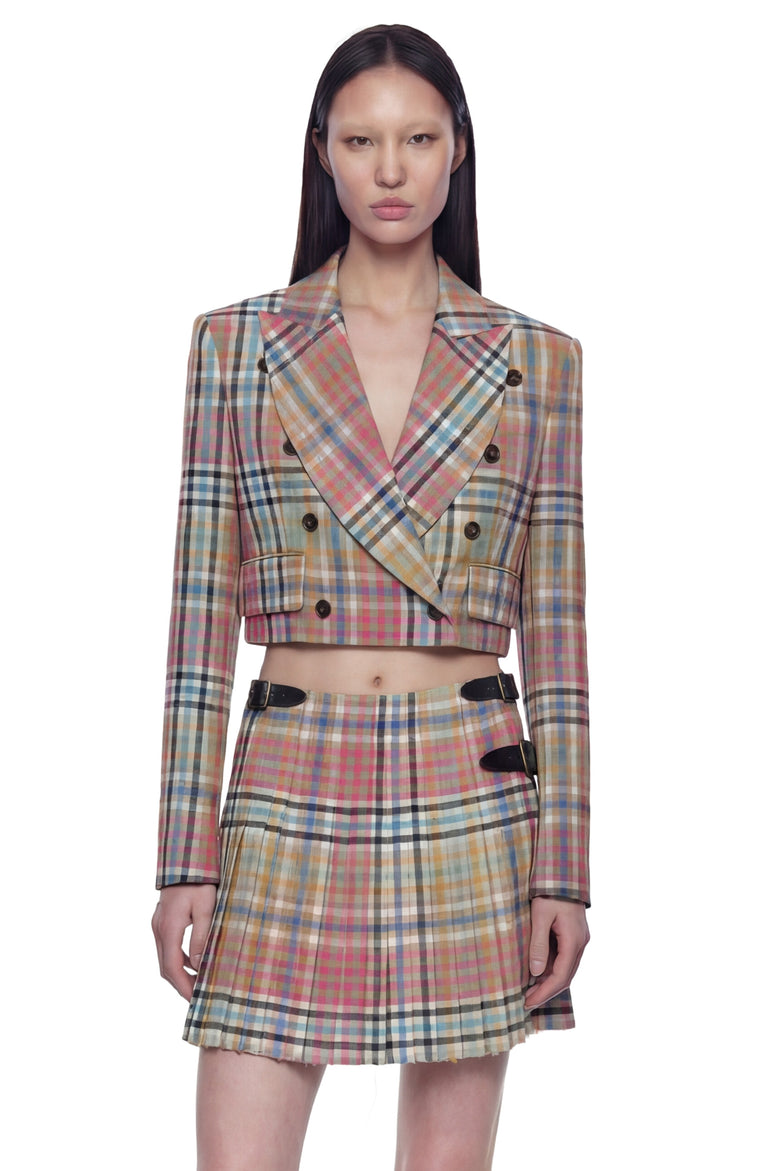 Cropped Heather Check Blazer