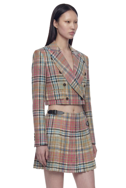 Cropped Heather Check Blazer