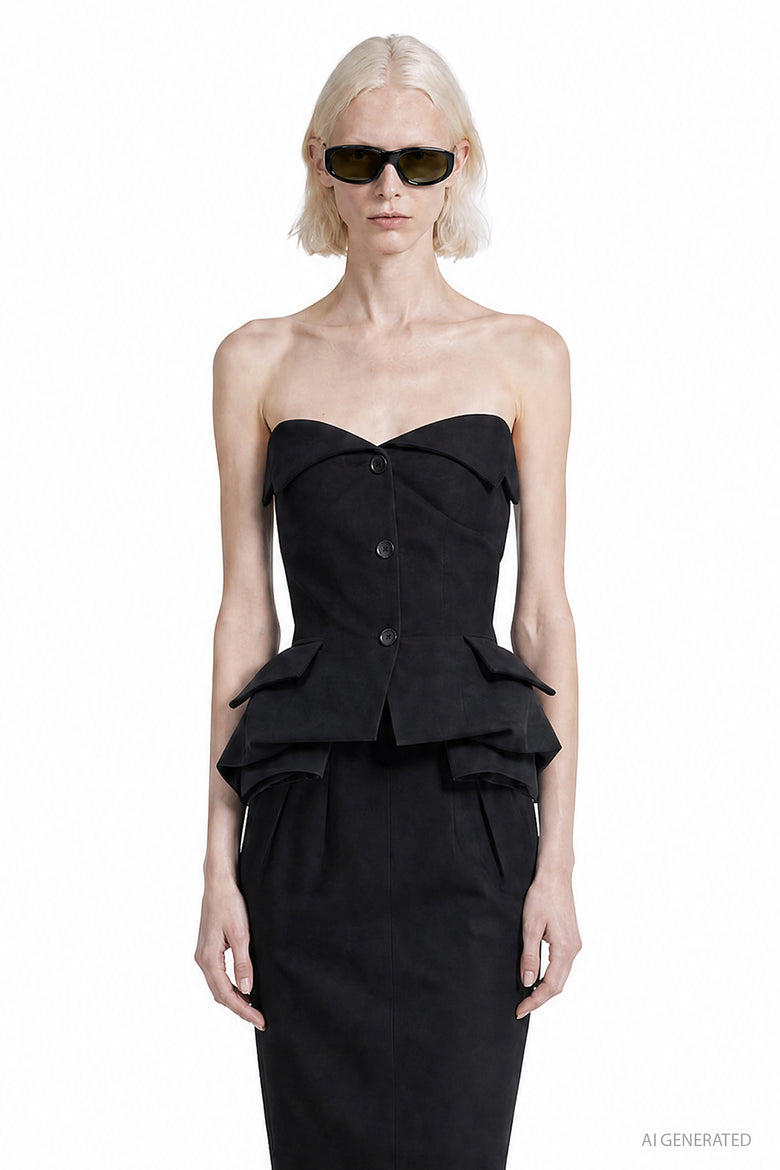 MAGDA BUTRYM Strapless Cotton Blouse With Rose Peplum woman
