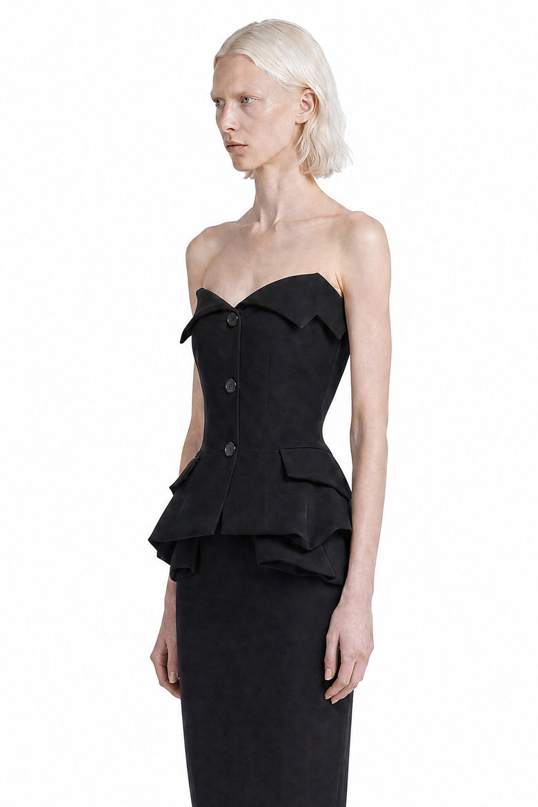 MAGDA BUTRYM Strapless Cotton Blouse With Rose Peplum woman