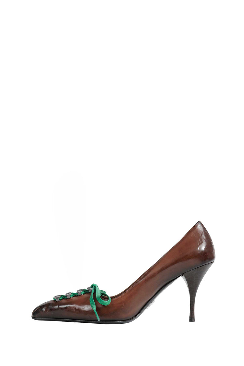PRADA Antiqued Leather Pumps woman