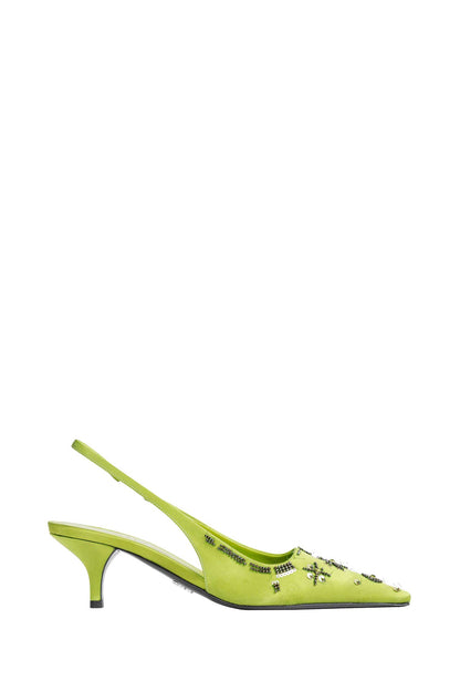 Embroidered Satin Slingback Pumps