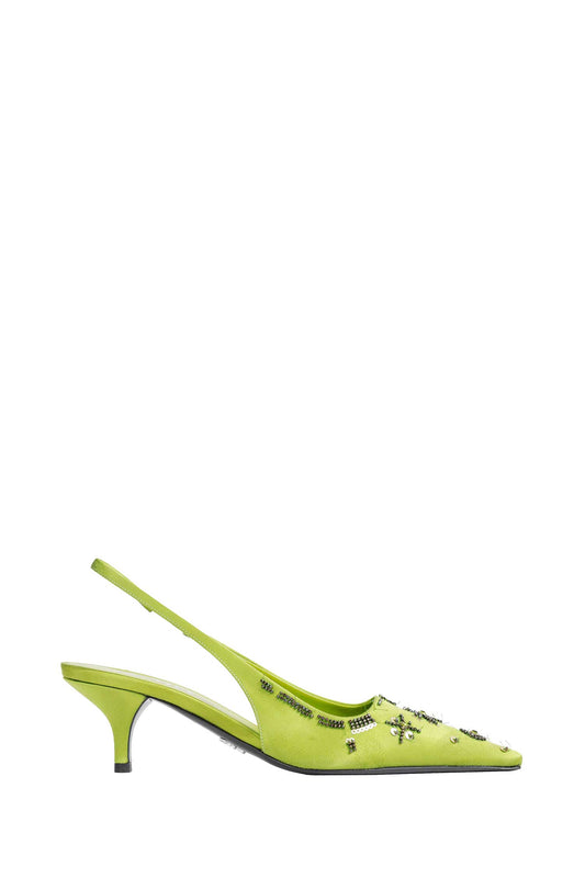 Embroidered Satin Slingback Pumps